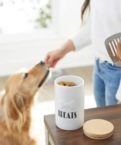 Frisco Ceramic Bowl with Wood Base, 2.5 Cups + Treat Jar, 4 Cups -PetNest Shop 302412 PT7. SY630 V1623052041