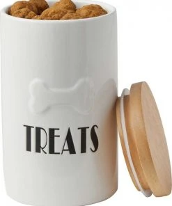 Frisco Ceramic Dog Bowl with Wood Base, 2.5 Cups + Treat Jar, 4 Cups -PetNest Shop 302418 PT6. SY630 V1623075451