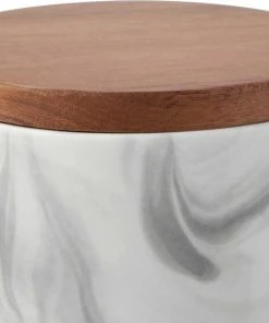 Frisco Marble Design Non-skid Ceramic Dog Bowl + Treat Jar with Wood Lid, 3.75 Cups -PetNest Shop 302482 PT7. SY630 V1623066748