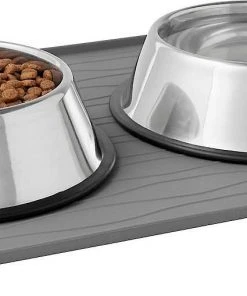 Frisco Silicone Food Mat, Gray, Large + Bones Non-skid Ceramic Dog Bowl -PetNest Shop 302516 PT3. SY630 V1623081157