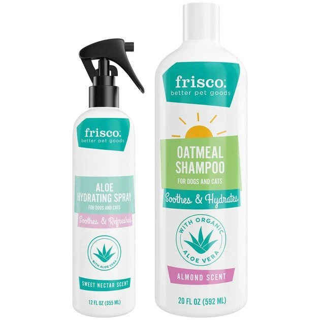 Frisco Aloe Hydrating Spray, 12-oz bottle + Oatmeal Shampoo with Aloe for Dogs & Cats, Almond Scent 3 Frisco Aloe Hydrating Spray, 12-oz bottle + Oatmeal Shampoo with Aloe for Dogs & Cats, Almond Scent