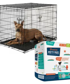 Frisco Fold & Carry Double Door Collapsible Wire Crate, 42 inch + Giant Dog Training & Potty Pads, 27.5 x 44-in, 30 count, Unscented