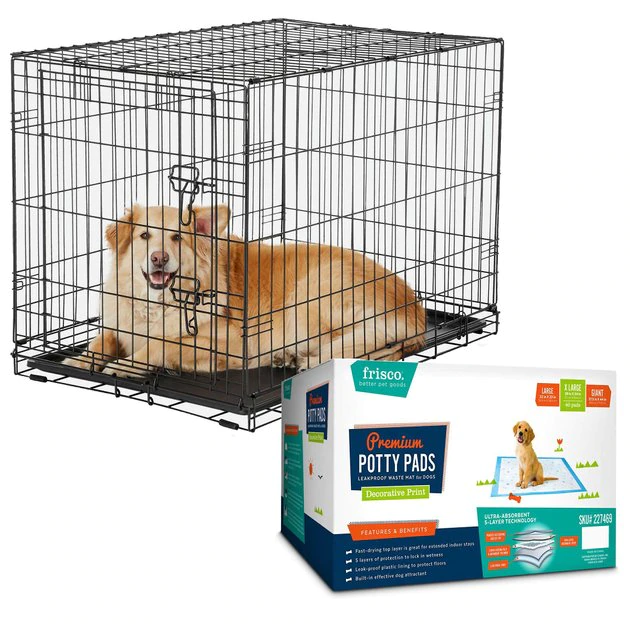 Frisco Fold & Carry Single Door Collapsible Wire Crate, 36 inch + Extra Large Printed Dog Training & Potty Pads, 28 x 34-in, 40 count, Unscented 3 Frisco Fold & Carry Single Door Collapsible Wire Crate, 36 inch + Extra Large Printed Dog Training & Potty Pads, 28 x 34-in, 40 count, Unscented