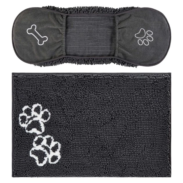 Frisco Microfiber Chenille Shammy Towel + Paw Print Mat, Gray, Large 3 Frisco Microfiber Chenille Shammy Towel + Paw Print Mat, Gray, Large