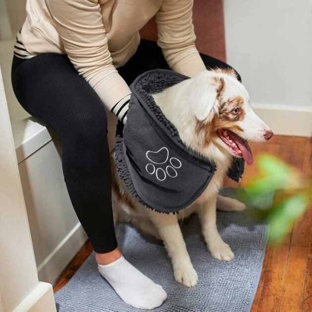 Frisco Microfiber Chenille Shammy Towel + Paw Print Mat, Gray, Large 7 Frisco Microfiber Chenille Shammy Towel + Paw Print Mat, Gray, Large - Image 5