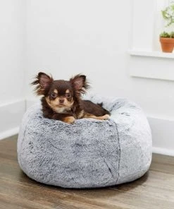Frisco Plush Pouf Pillow Bed, Large + Marble Print Stainless Steel Double Elevated Dog Bowl, 3 Cups, Gold Stand -PetNest Shop 303534 PT4. SY630 V1625176786