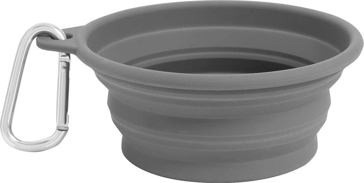 Frisco Silicone Collapsible Travel Bowl with Carabiner, Gray, 1.5 Cups + Pet Toy & Bowl Cleaning Wipes 4 Frisco Silicone Collapsible Travel Bowl with Carabiner, Gray, 1.5 Cups + Pet Toy & Bowl Cleaning Wipes - Image 2