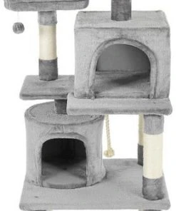 Frisco 61-in Faux Fur Tree & Condo, Gray + 38-in Cat Tree & Condo, Top Perch & Toy, Gray -PetNest Shop 318964 PT1. SY630 V1630362092