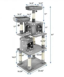 Frisco 61-in Faux Fur Tree & Condo, Gray + 38-in Cat Tree & Condo, Top Perch & Toy, Gray -PetNest Shop 318964 PT2. SY630 V1630367789