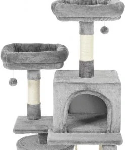 Frisco 61-in Faux Fur Tree & Condo, Gray + 38-in Cat Tree & Condo, Top Perch & Toy, Gray -PetNest Shop 318964 PT3. SY630 V1630363328