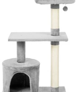 Frisco 61-in Faux Fur Tree & Condo, Gray + 38-in Cat Tree & Condo, Top Perch & Toy, Gray -PetNest Shop 318964 PT5. SY630 V1630366324