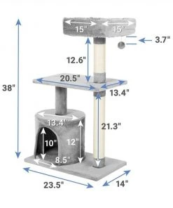 Frisco 61-in Faux Fur Tree & Condo, Gray + 38-in Cat Tree & Condo, Top Perch & Toy, Gray -PetNest Shop 318964 PT6. SY630 V1630359370