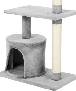 Frisco 61-in Faux Fur Tree & Condo, Gray + 38-in Cat Tree & Condo, Top Perch & Toy, Gray -PetNest Shop 318964 PT7. SY630 V1630364512