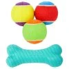 Frisco||Playology Frisco Fetch Squeaking Colorful Tennis Ball, 3-Pack + Playology All Natural Dual Layer Bone Dog Toy, Large, Peanut Butter Scented -PetNest Shop 319022 MAIN. SY630 V1630558008