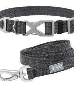 Frisco Outdoor Heathered Nylon Collar, Midnight Black, LG, Neck: 18 -26-in, Width: 1-in + Dog Leash, Midnight Black, LG - Length: 6-ft, Width: 1-in