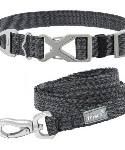 Frisco Outdoor Heathered Nylon Collar, Midnight Black, MD - Neck: 14-20-in, Width: 3/4-in + Dog Leash, Midnight Black, MD - Length: 6-ft, Width: 3/4-in