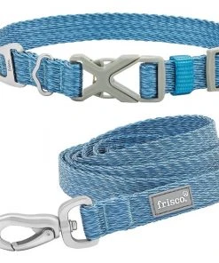 Frisco Outdoor Heathered Nylon Collar, River Blue, Large, Neck: 18 -26-in, Width: 1-in + Dog Leash, River Blue, Large - Length: 6-ft, Width: 1-in
