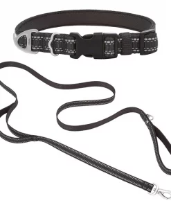 Frisco Outdoor Nylon Reflective Comfort Padded Collar, Midnight Black, XS, Neck: 8-12-in, Width: 5/8th -in + Dog Leash, Midnight Black, SM - Length: 6-ft, Width: 5/8-in