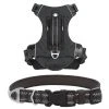 Frisco Outdoor Premium Ripstop Nylon Harness with Pocket, Midnight Black, XL - Girth: 32-44-in + Reflective Comfort Padded Dog Collar, Midnight Black, LG, Neck: 18 -26-in, Width: 1-in