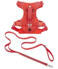 Frisco Outdoor Premium Ripstop Nylon Harness with Pocket, Sunset Orange, Extra Large, Neck: 22 to 34-in, Girth: 32 to 44-in + Reflective Comfort Padded Dog Leash, Sunset Orange, Large - Length: 6-ft, Width: 1-in