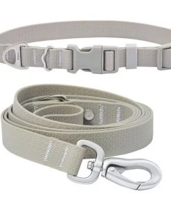 Frisco Outdoor Solid Textured Waterproof Stink Proof PVC Collar, Storm Gray, Extra Small - Neck: 8-12-in, Width: 5/8th-in + Dog Leash, Storm Gray, Small - Length: 6-ft, Width: 5/8-in