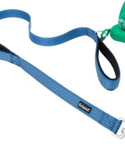 Frisco Traffic Leash with Padded Handles & Poop Bag Dispenser, Blue, Length: 4-ft, Width: 1-in + Refill Dog Poop Bags, Scented, 120 count -PetNest Shop 319514 PT1. SY630 V1630617096