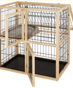 Frisco Collapsible Wood & Wire Cat Cage Playpen, 2 Level -PetNest Shop 323214 PT3. SY630 V1645493866